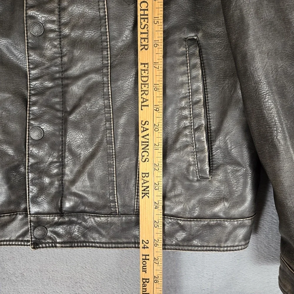 Levis Faux Leather Sherpa Aviator Bomber Jacket Men Large 46 Dark Brown Full Zip